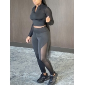 Lovely Sportswear Mesh Stitching Black Two Piece P
