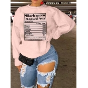 Lovely Casual O Neck Letter Print Pink Hoodie