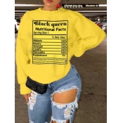 LW Casual O Neck Letter Print Yellow Hoodie