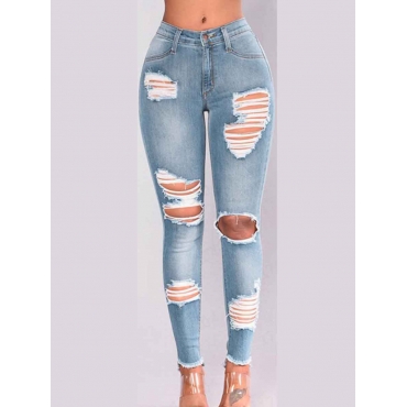 

LW High-waisted Stretchy Ripped Jeans, Baby blue