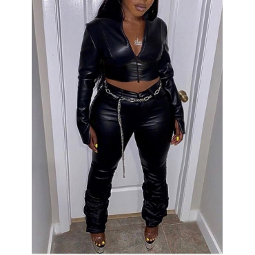 

LW Plus Size Zipper Design Pants Set, Black