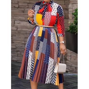 

LW Fashion Print Loose Multicolor Mid Calf Dress, Multi