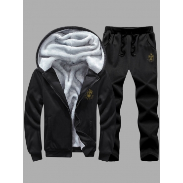 

LW Men Hooded Collar Zipper Design Pants Set, Black