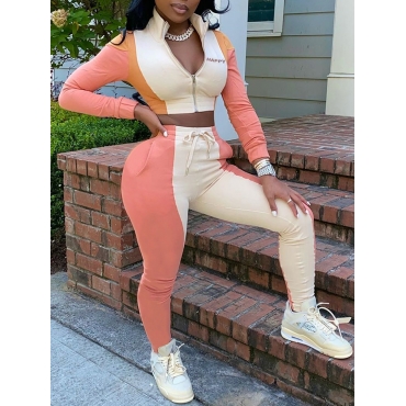

LW Color-lump Drawstring Tracksuit Set, Pink