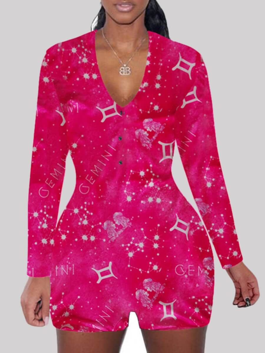 

Lovely Chic V Neck Print Rose Red Sleepwear