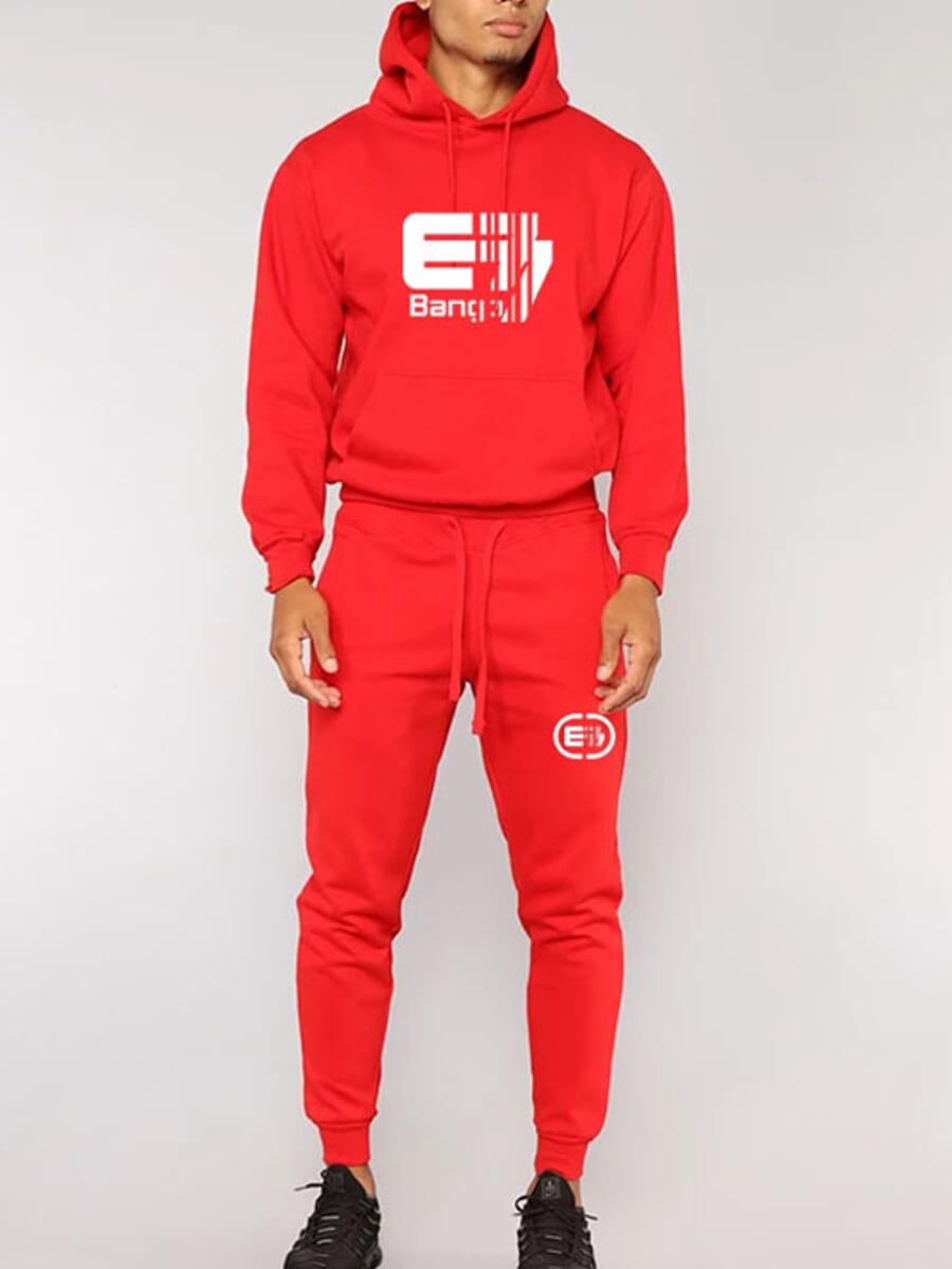 

Lovely Casual Hooded Collar Letter Print Red Men Two-piece Pants Set
