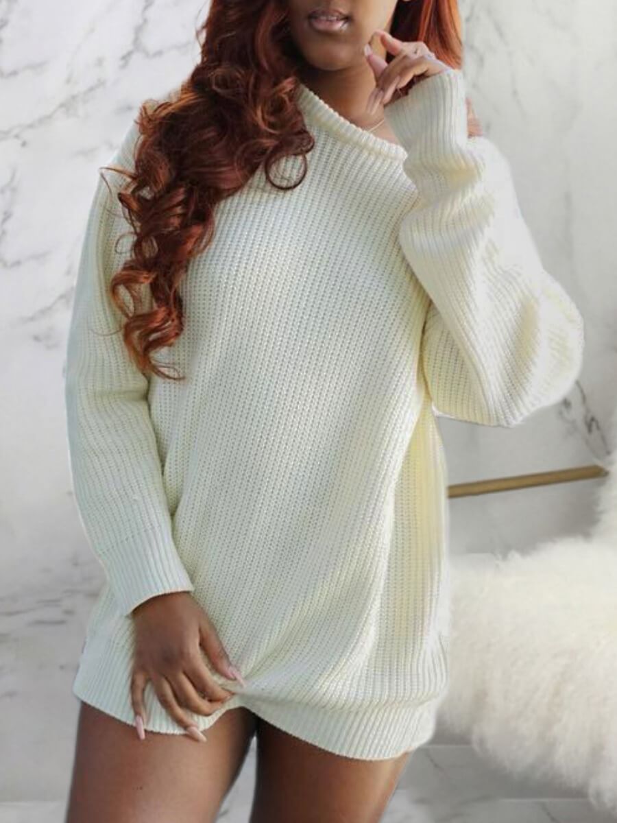 

Lovely Casual O Neck Loose White Mini Dress
