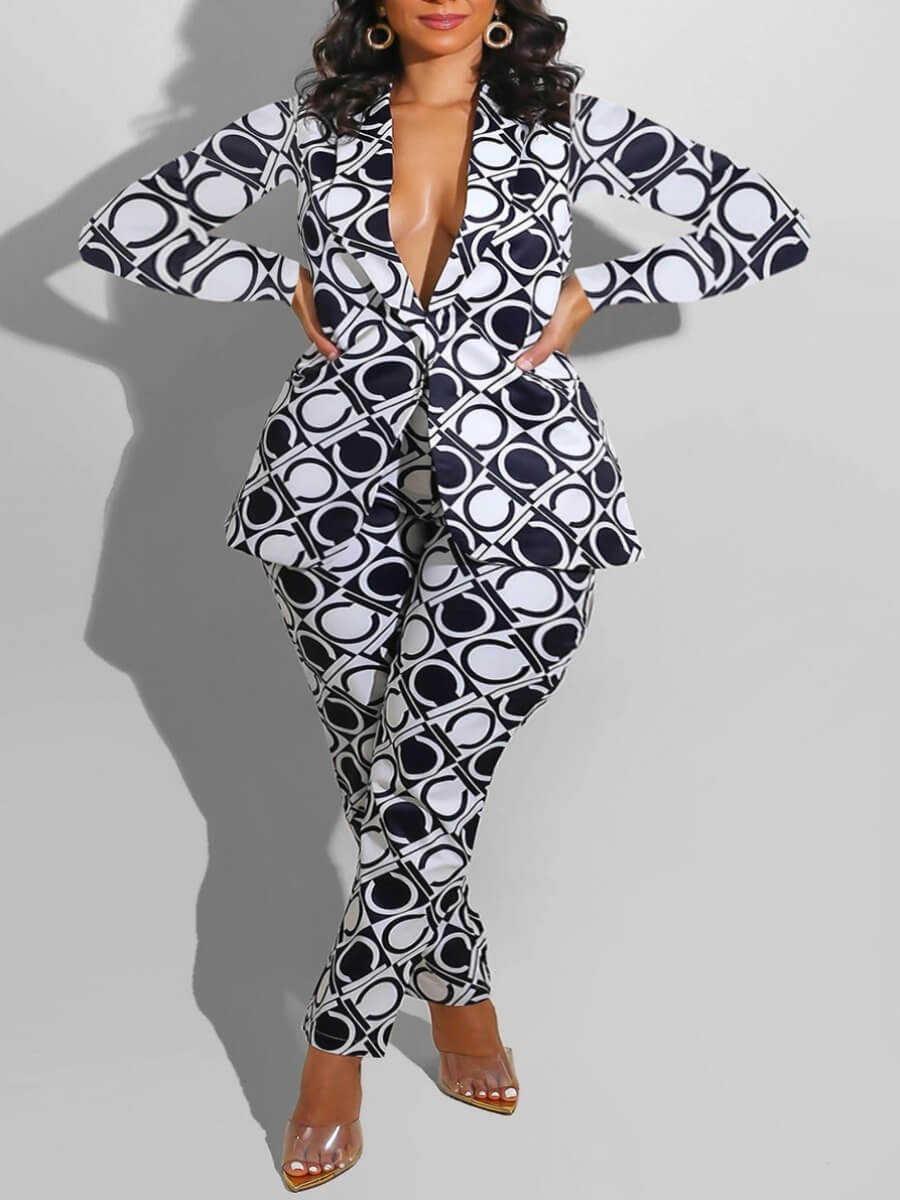 

Lovely Formal Turndown Collar V Neck White Two Piece Pants Set