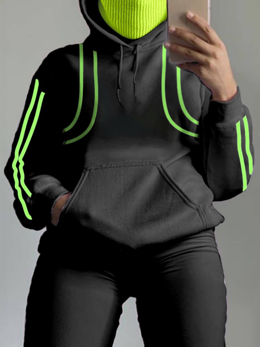 

Lovely Casual Striped Patchwork Black Hoodie