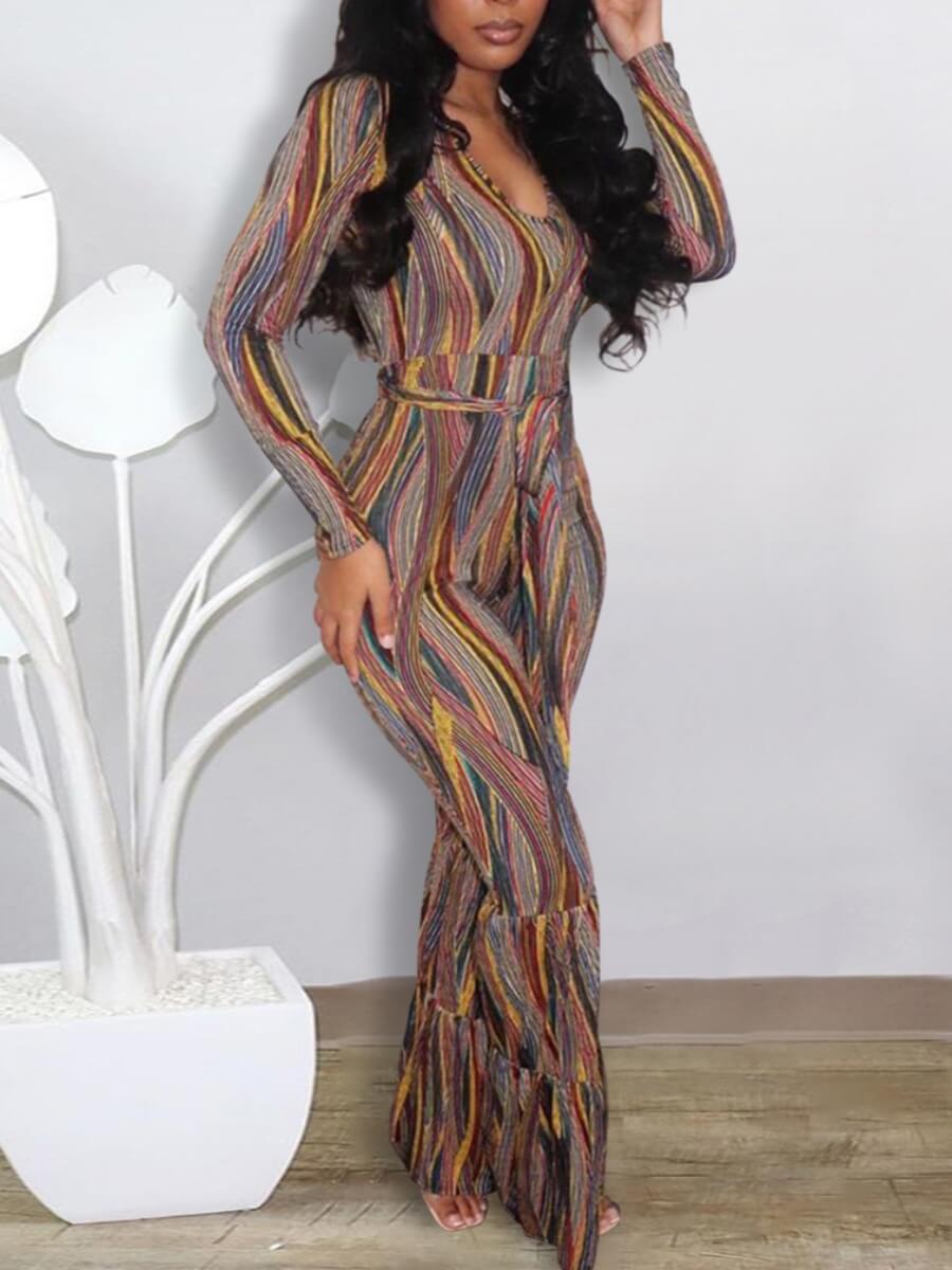 

Lovely Casual U Nexk Graffiti Element Brown One-piece Jumpsuit