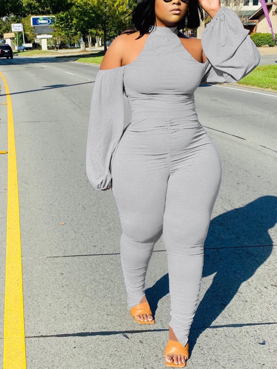 

Lovely Trendy Hollow-out Fold Design Grey One-piece Jumpsuit