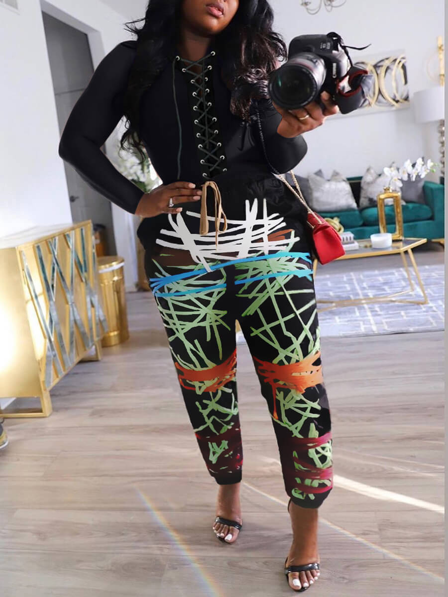

LW Print Bandage Design Pants Set (Without Bandage Design), Black