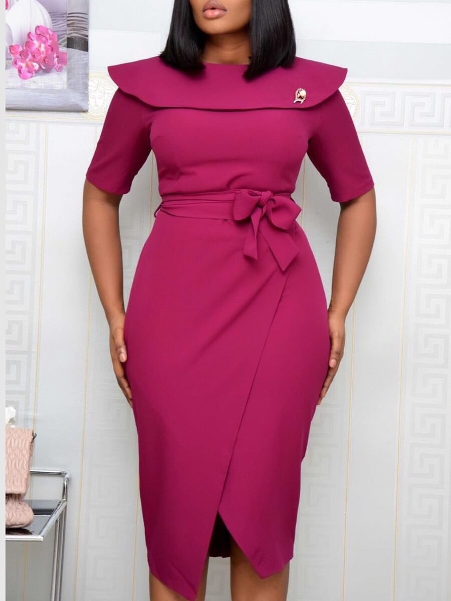 

Lovely Sweet O Neck Lace-up Rose Red Knee Length Dress