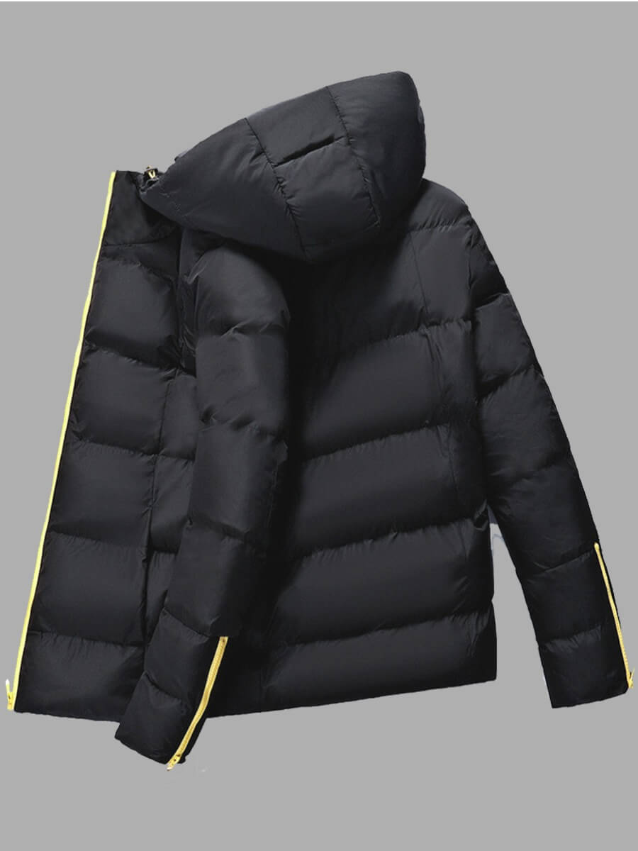 

Lovely Trendy Hooded Collar Zipper Design Black Men Cotton-padded Clothe