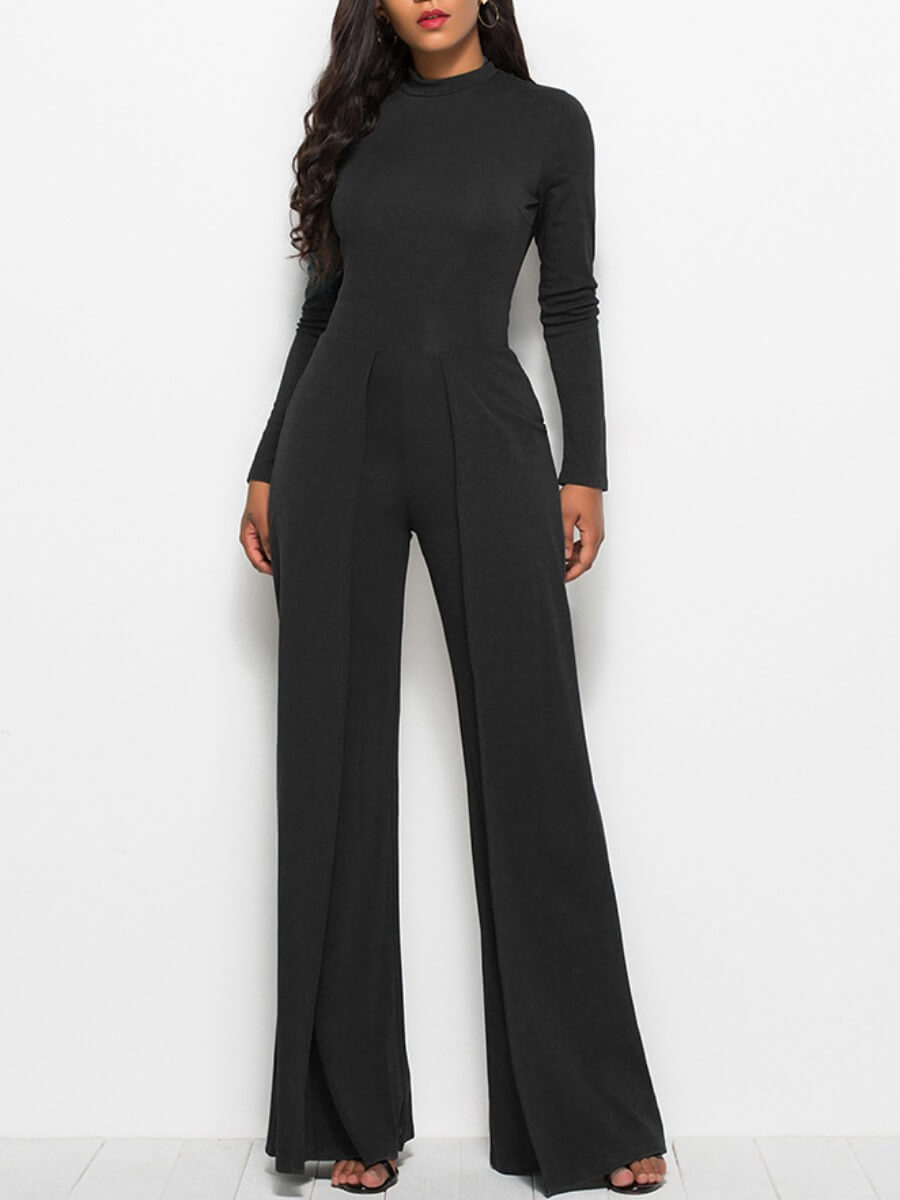 

Lovely Casual Half A Turtleneck Long Sleeve Black One-piece Jumpsuit