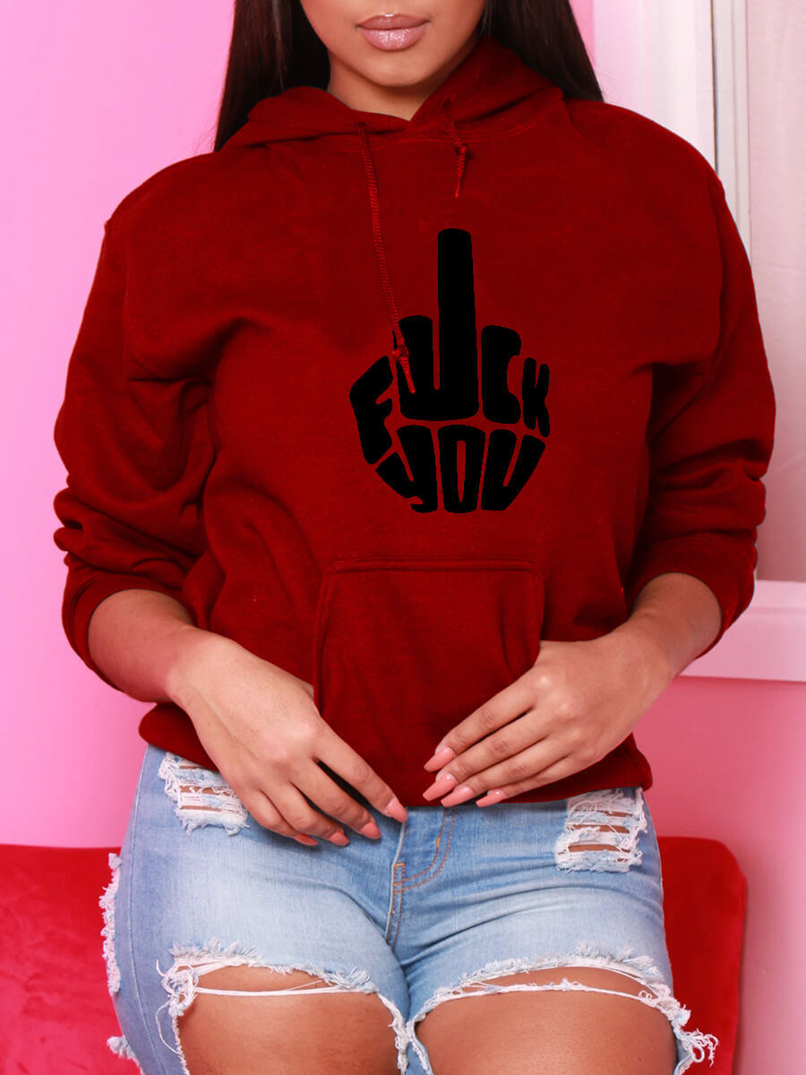 

Lovely Casual Hooded Collar Print Red Hoodie