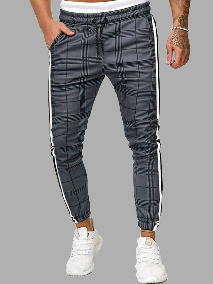 

Lovely Trendy Grid Print Drawstring Dark Grey Men Pants