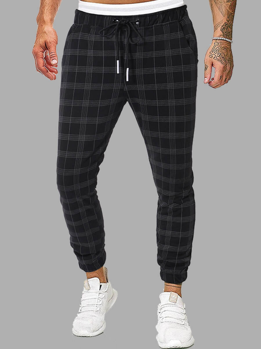 

Lovely Casual Grid Print Black Men Pants
