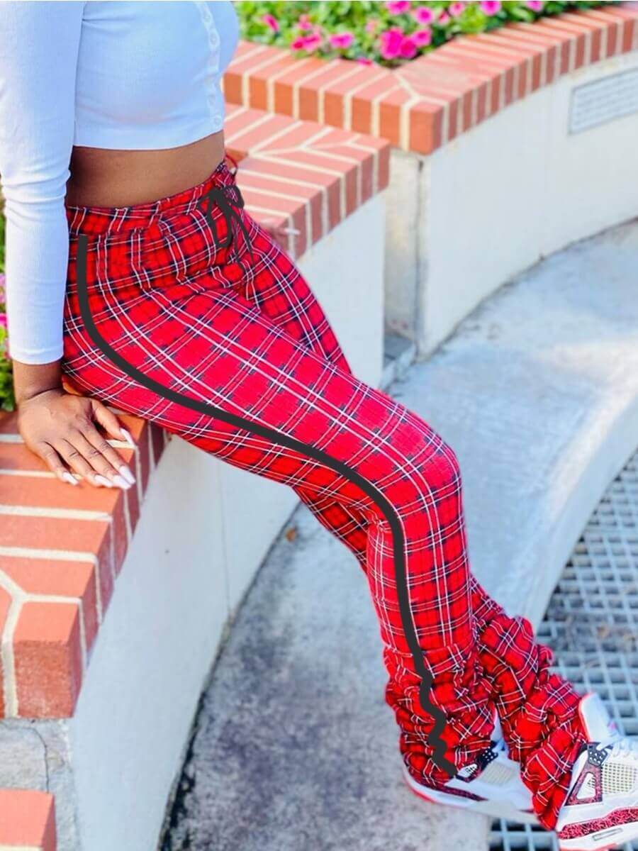 

Lovely Street Grid Print Red And Black Pants, Red and black check