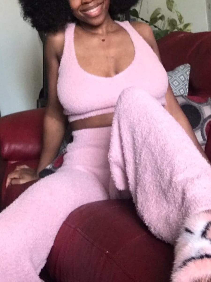 

Lovely U Neck Lamb Fleece Pink Sleepwear