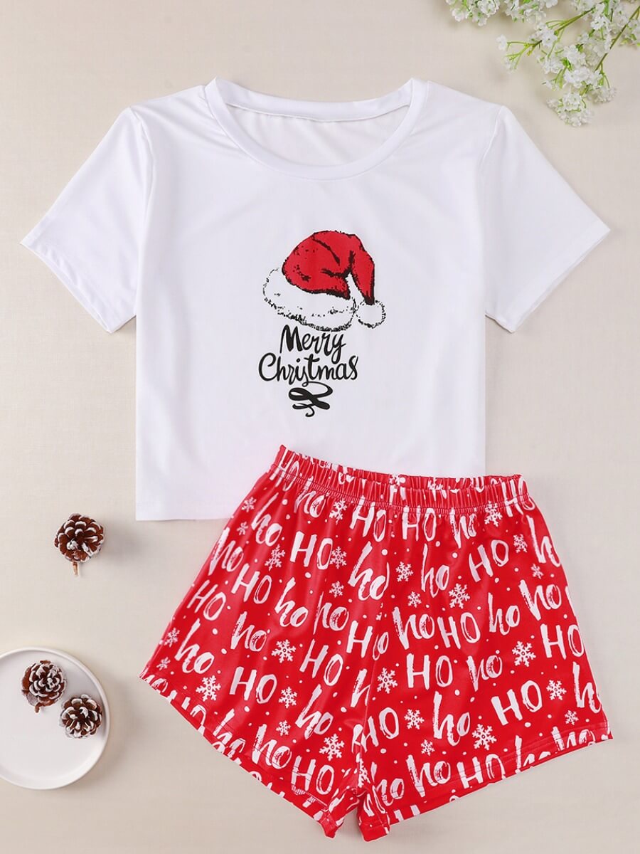

Lovely Christmas Print Red Sleepwear