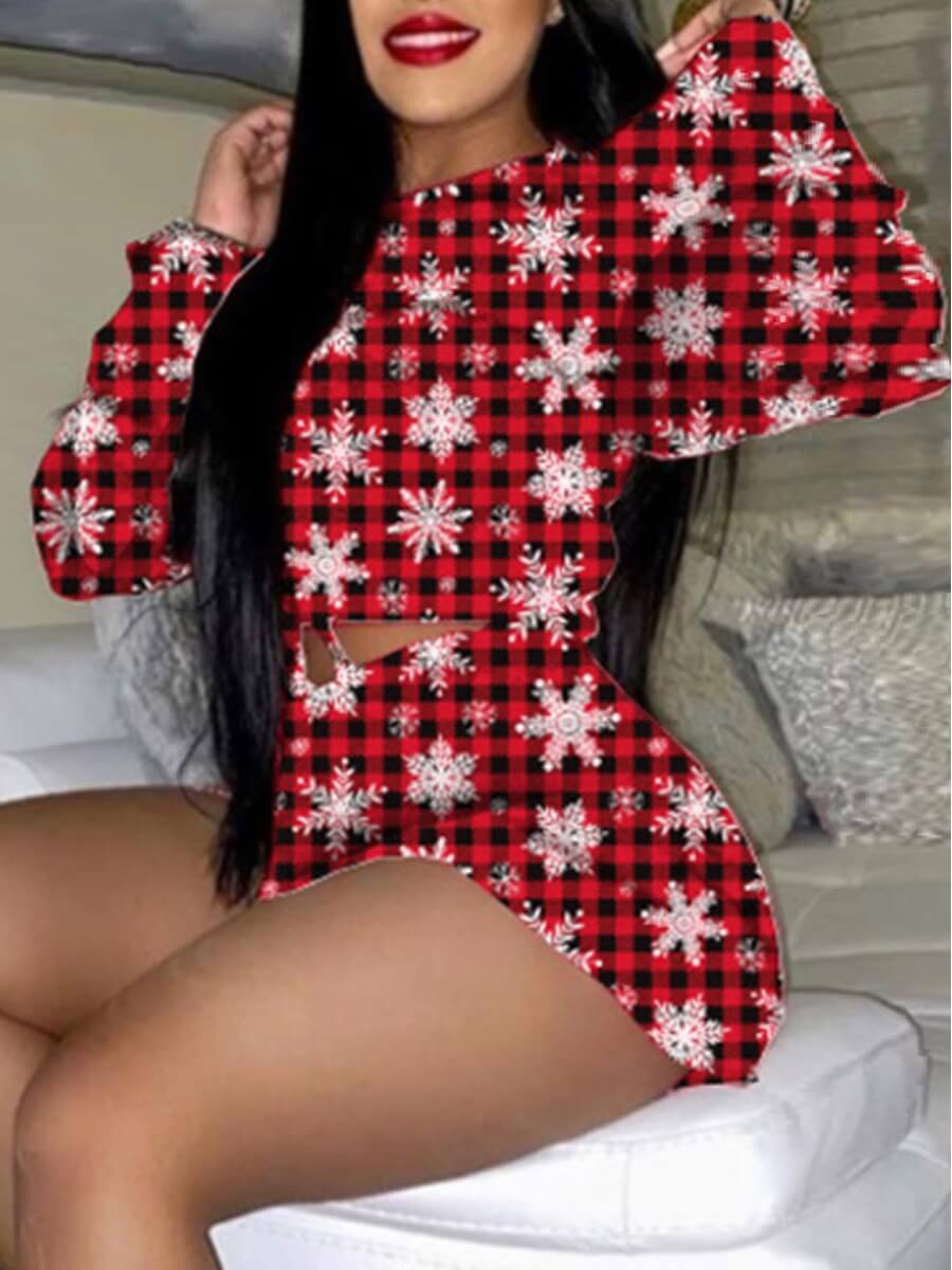 

Lovely Geometric Print Dull Red Sleepwear