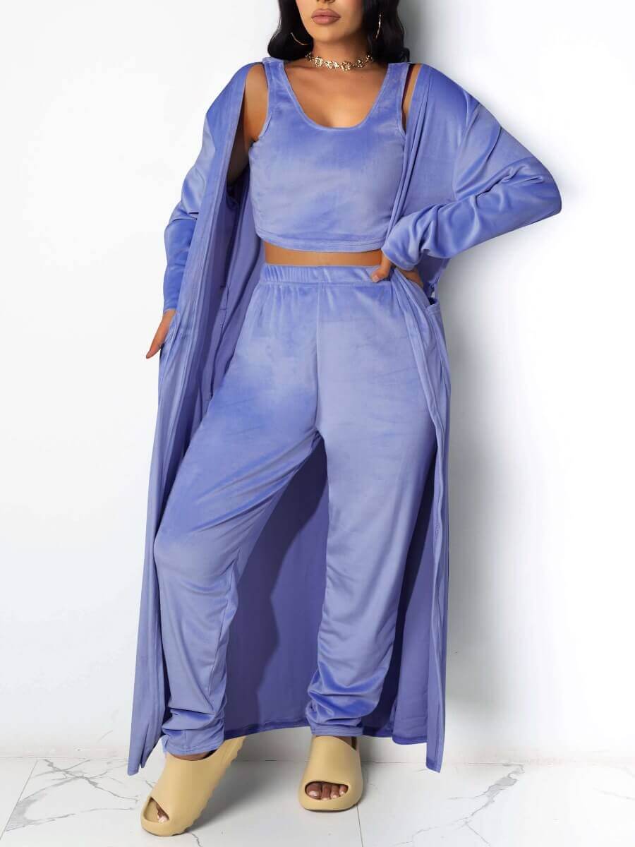 

Lovely Leisure Basic Skinny Blue Three Piece Pants Set