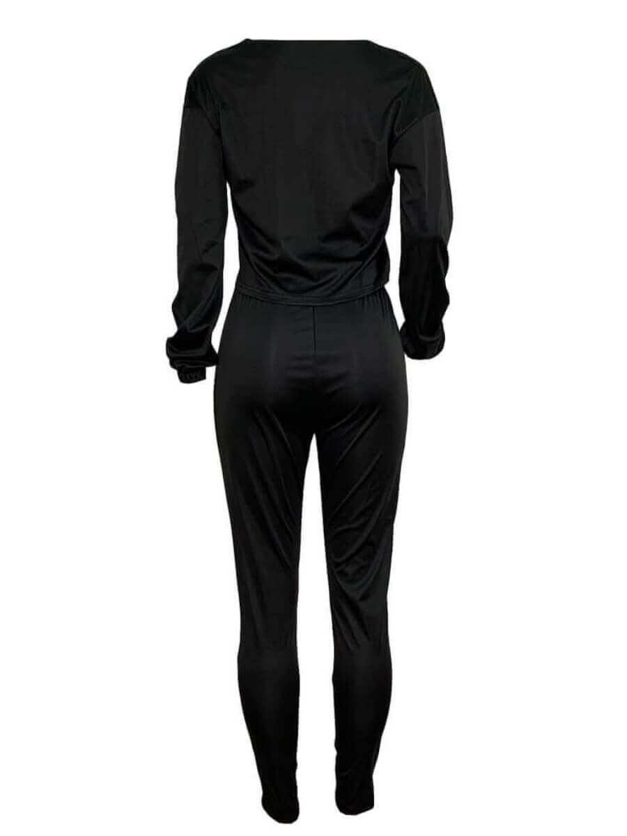 Lovely Casual Zipper Design Black Two Piece Pants Set