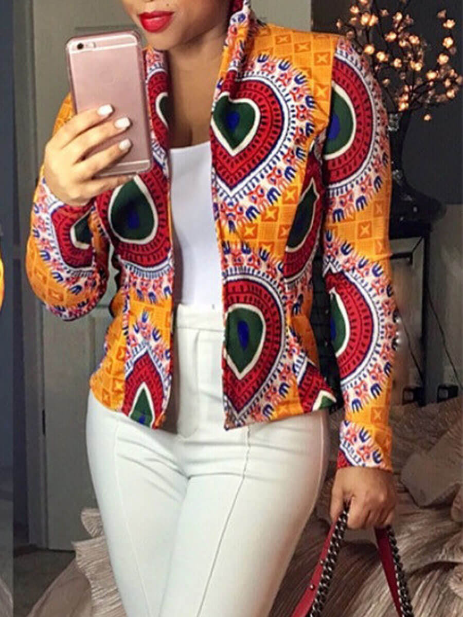 

Lovely Ethnic Print Orange Blazer
