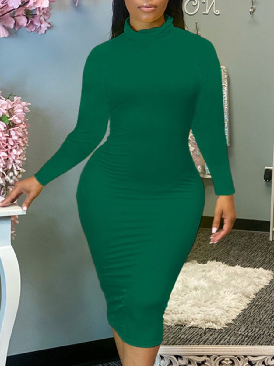

Lovely Casual Basic Skinny Green Knee Length Plus Size Dress