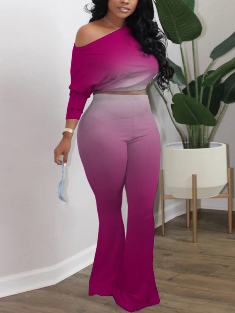 

Lovely Casual Flare Gradient Light Purple Plus Size Two-piece Pants Set