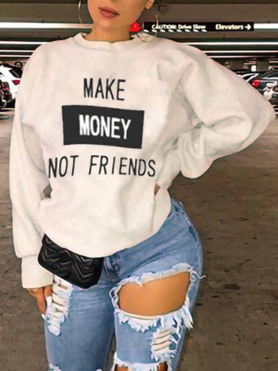 

Lovely Casual O Neck Letter Print Loose White Hoodie