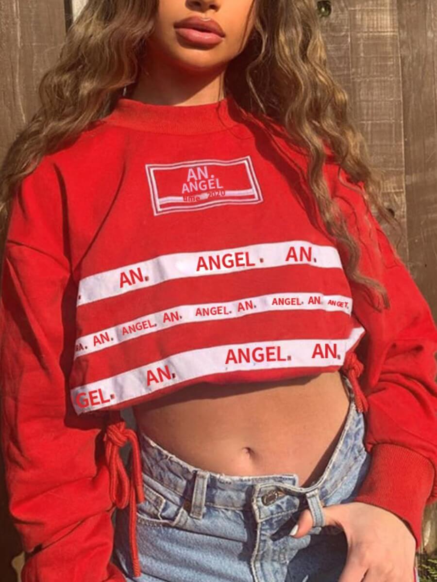 

Lovely Casual Letter Print Crop Top Red Hoodie