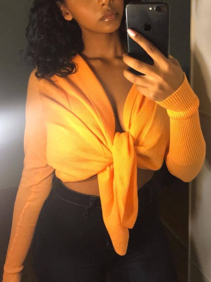 

Lovely Street Long Sleeve Knot Yellow Sweater