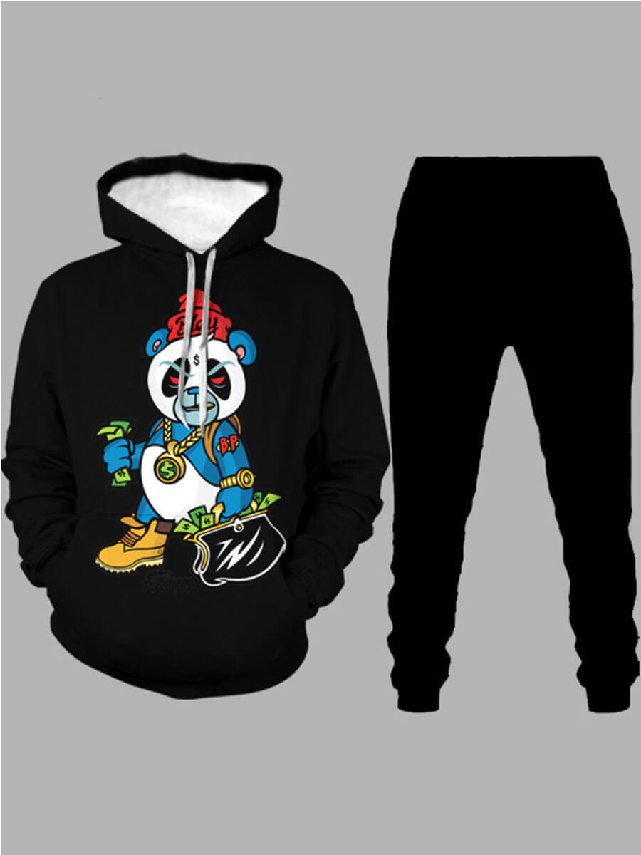 

LW Men Cartoon Print Oversized Pants Set, Black