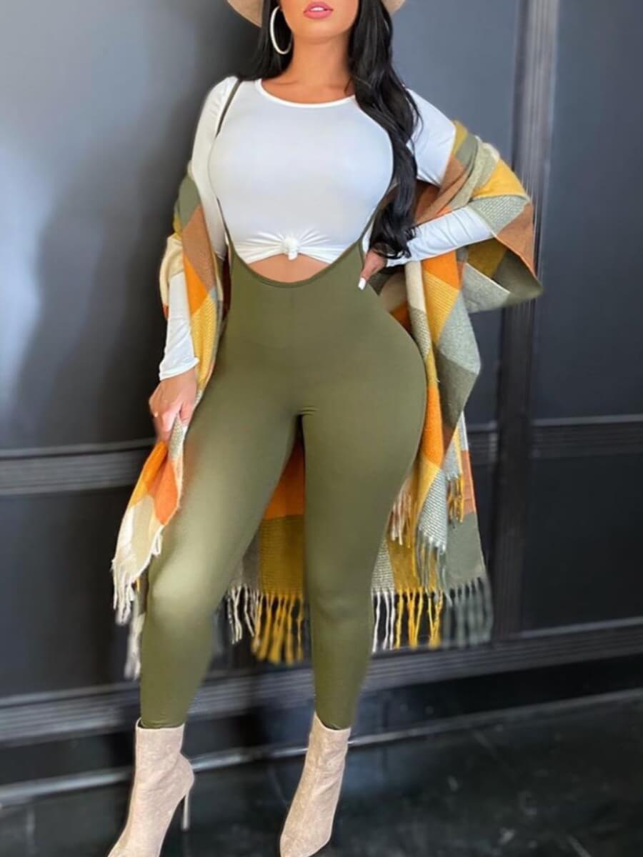 

Lovely Casual Spaghetti Strap Olive Two Piece Pants Set