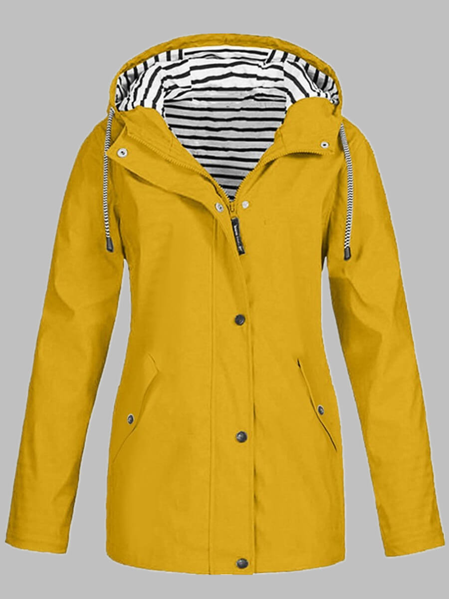 

Lovely Trendy Hooded Collar Zipper Buttons Design Yellow Coat