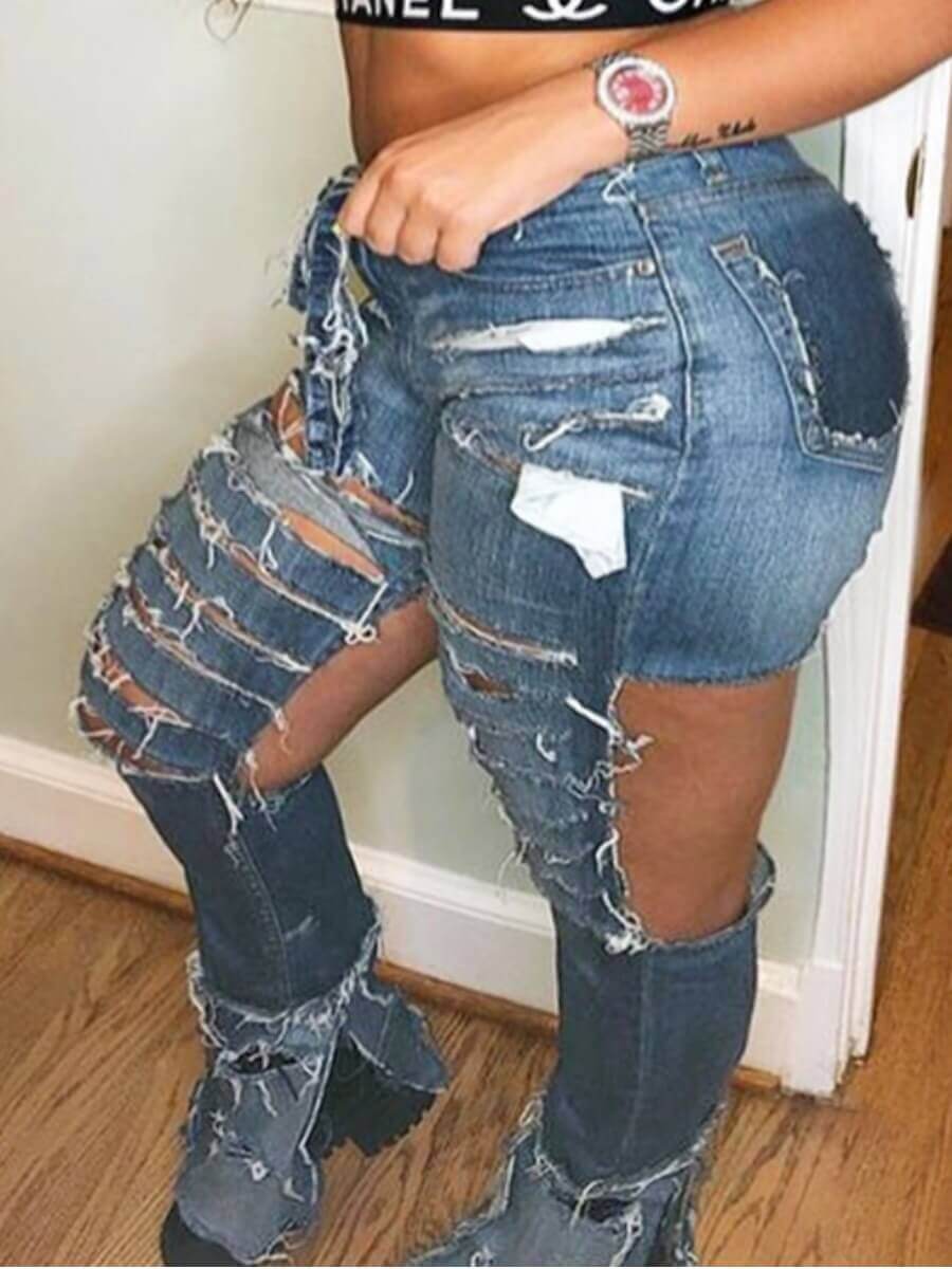 

Lovely Street Broken Holes Blue Jeans