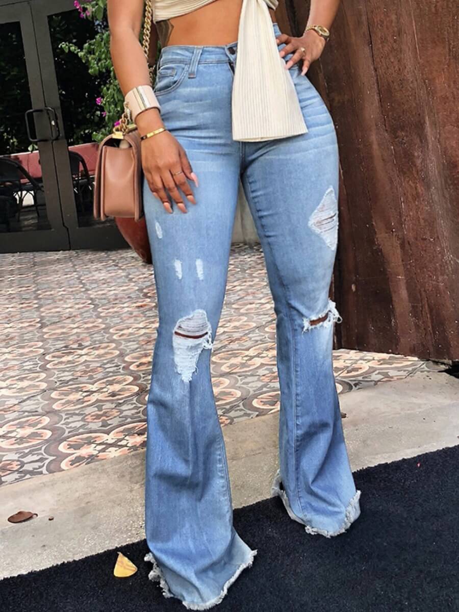 

Lovely Street Broken Holes Blue Plus Size Jeans