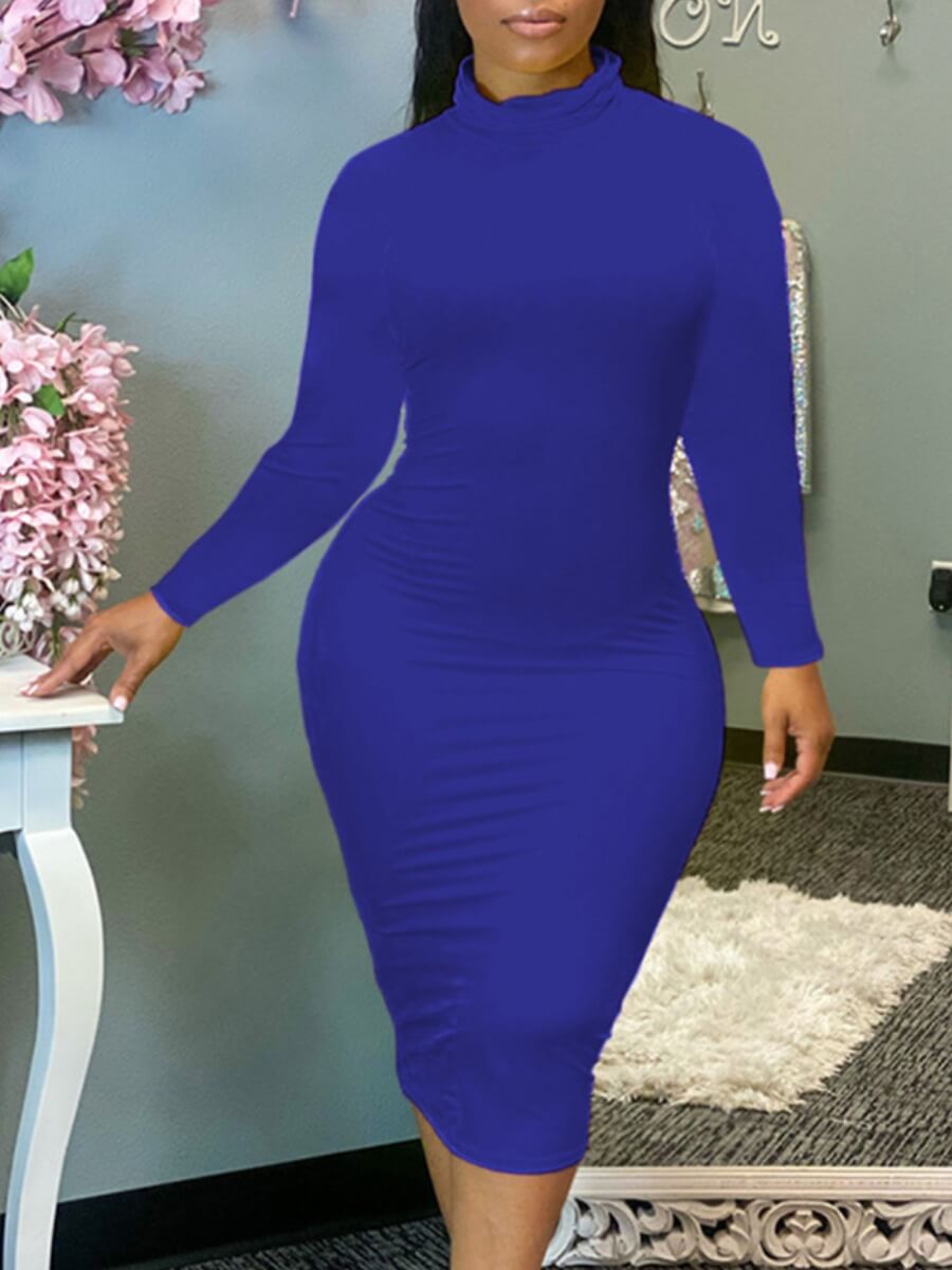 

Lovely Casual Basic Skinny Blue Knee Length Plus Size Dress