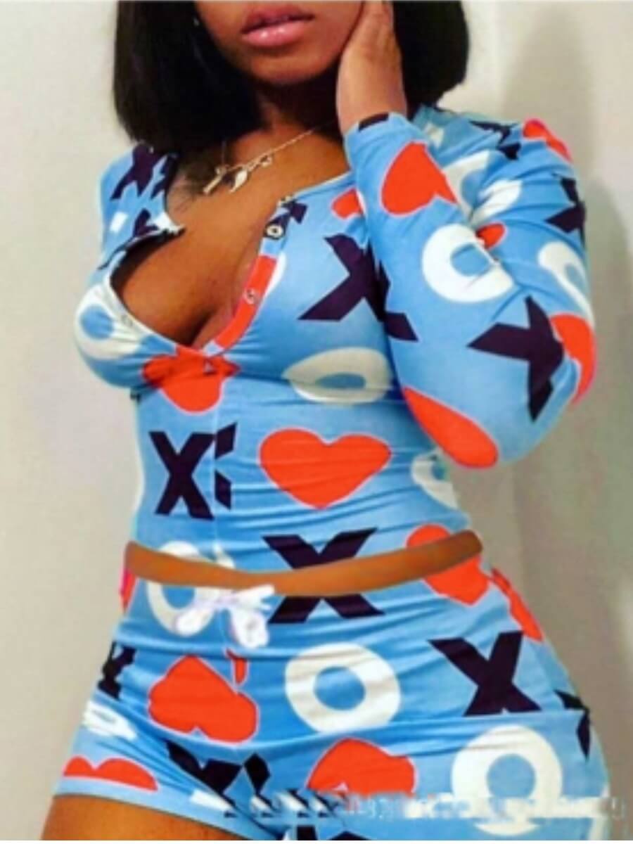 Lovely Stylish Lip Print Deep Blue Sleepwear