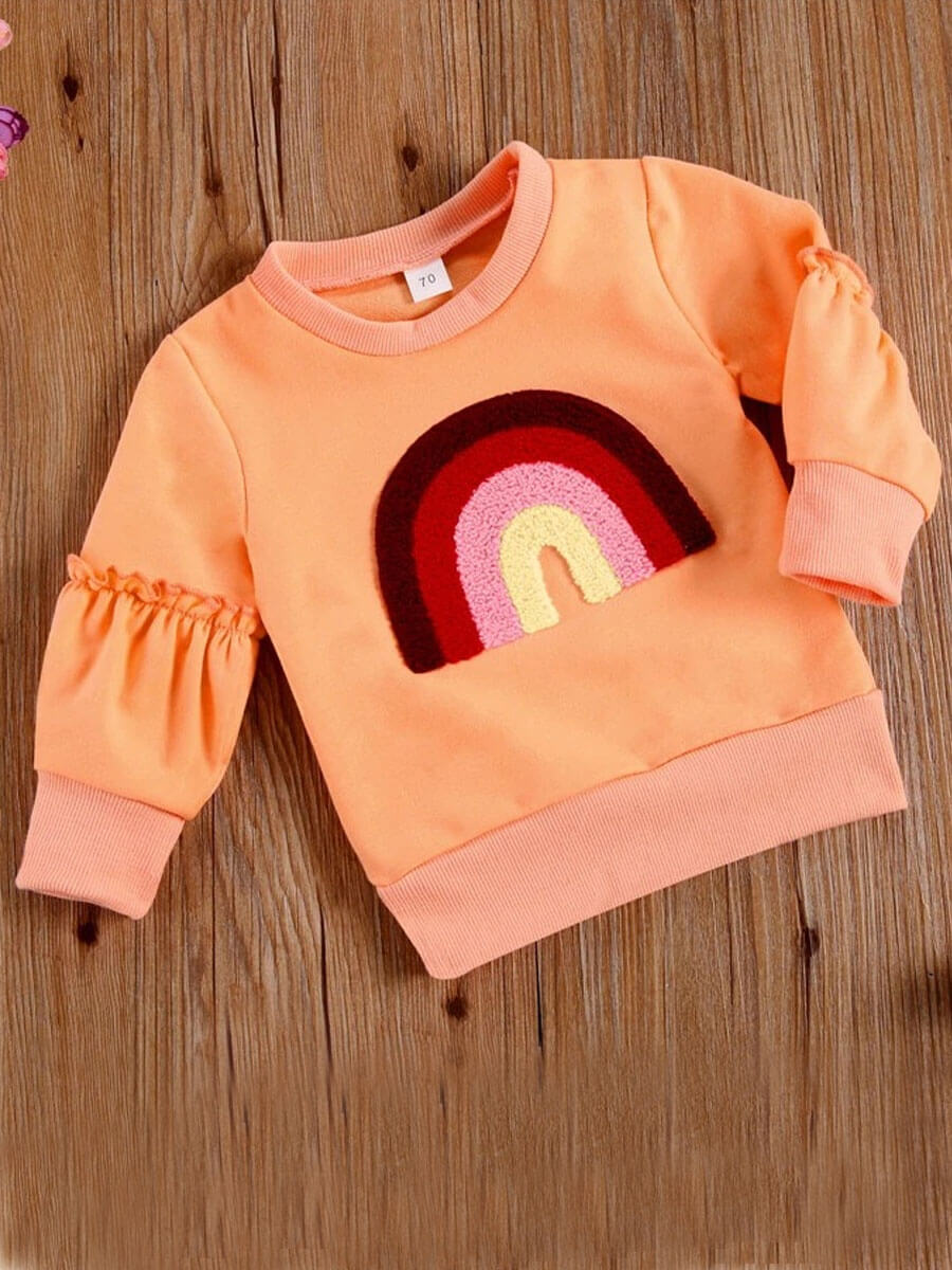 

Lovely Casual O Neck Rainbow Striped Orange Girl Hoodie