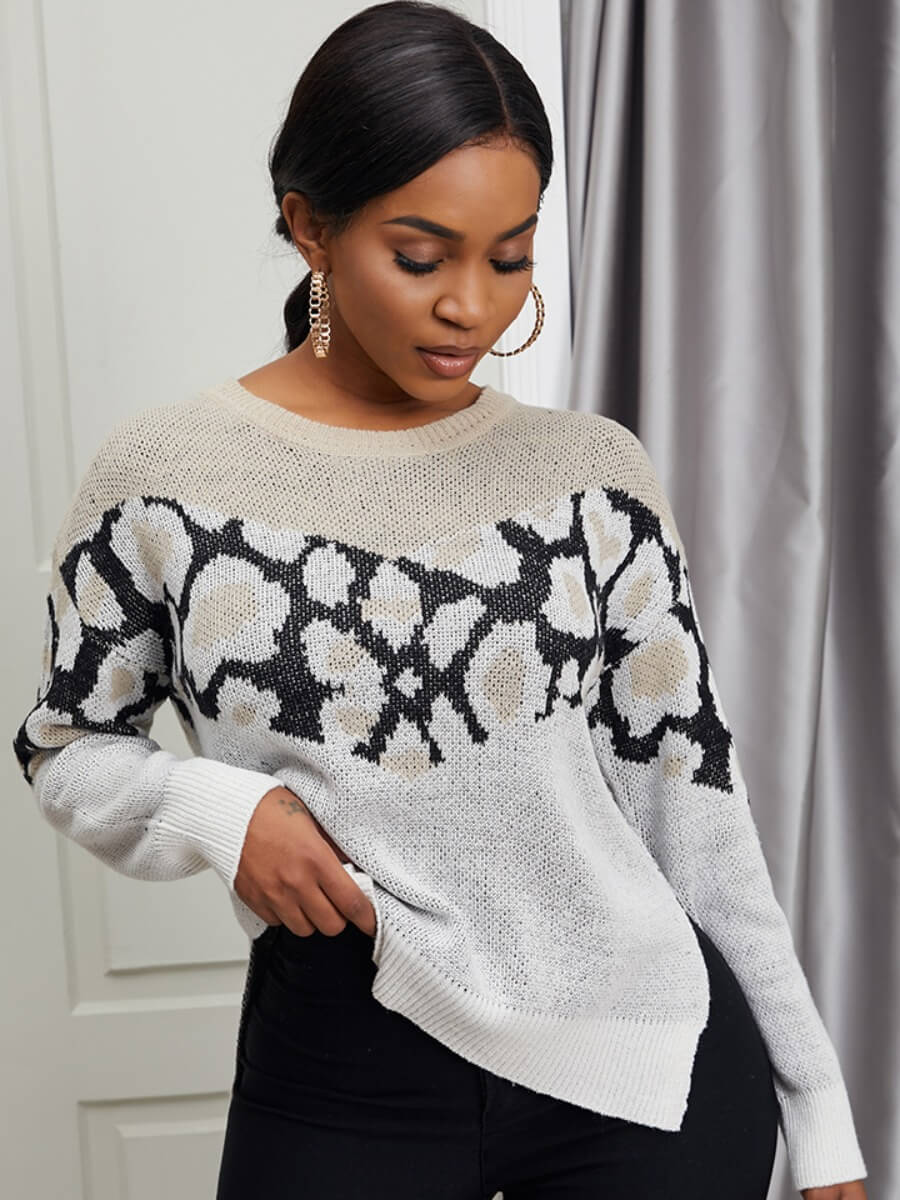 

Lovely Street O Neck Print Patchwork Apricot Sweater
