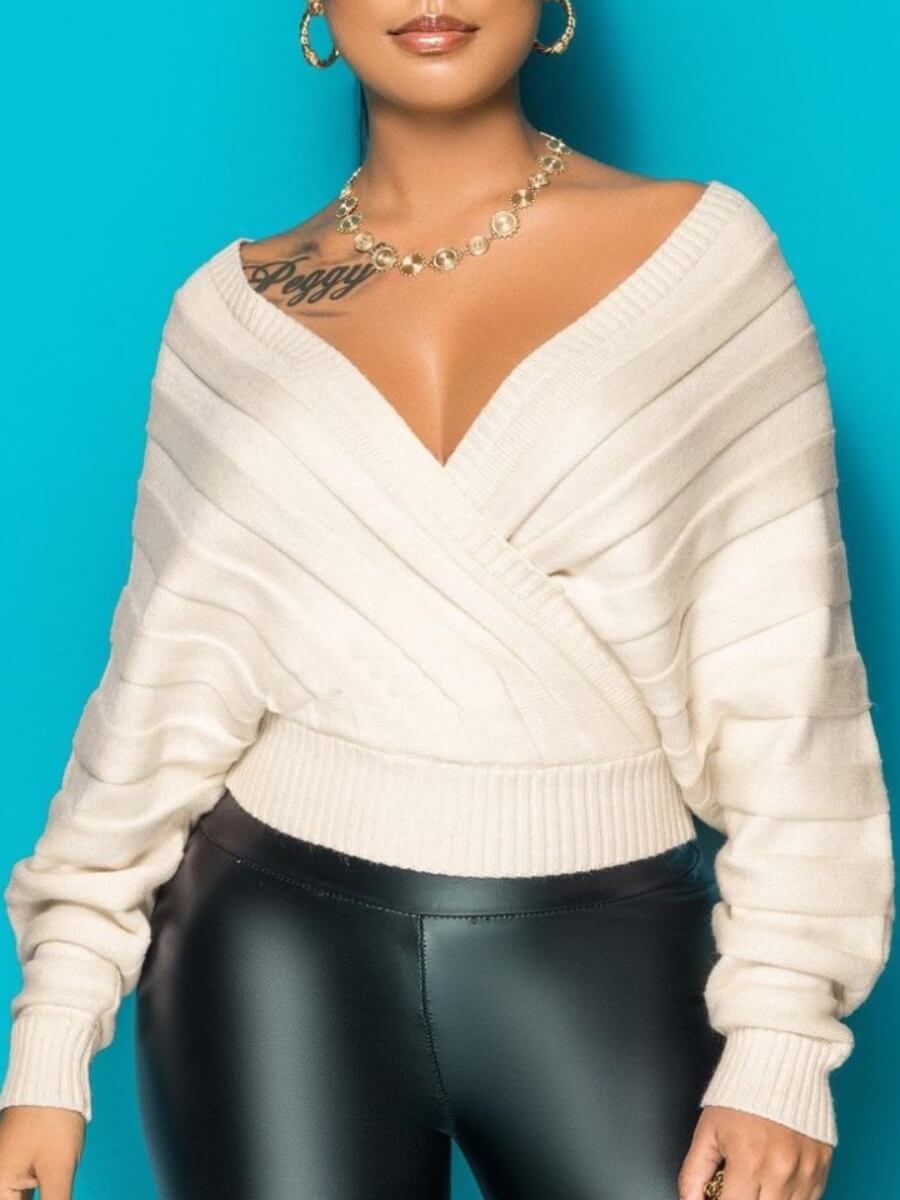 

Lovely Street V Neck Striped White Sweater