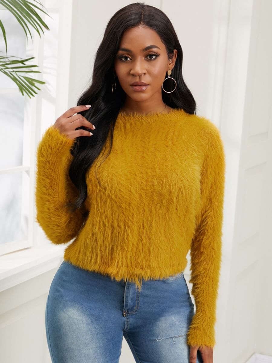 

Lovely Trendy O Neck Basic Yellow Sweater