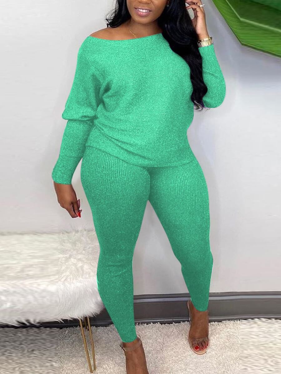 

Lovely Casual Boat Neck Long Sleeve Green Two Piece Pants Set