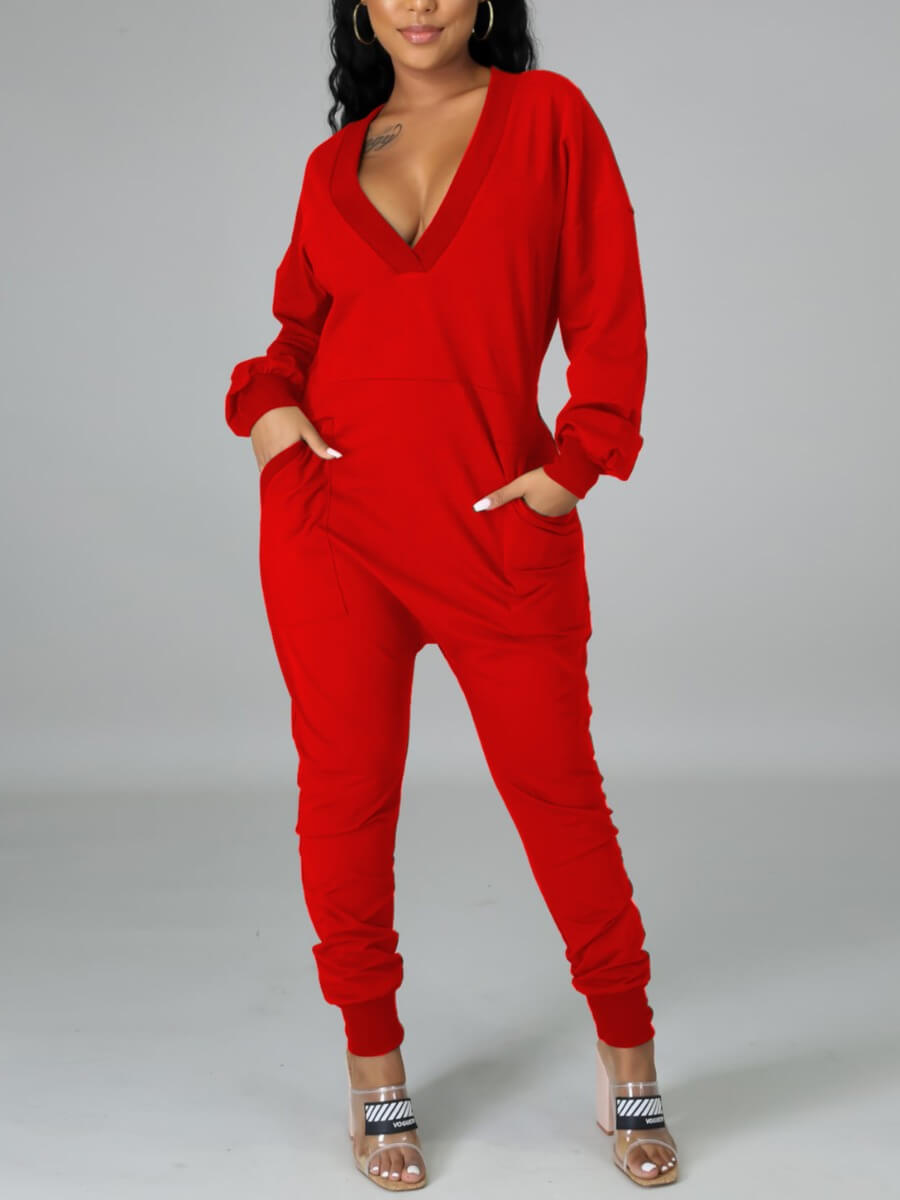 

Lovely Casual V Neck Red One-piece Jumpsuit
