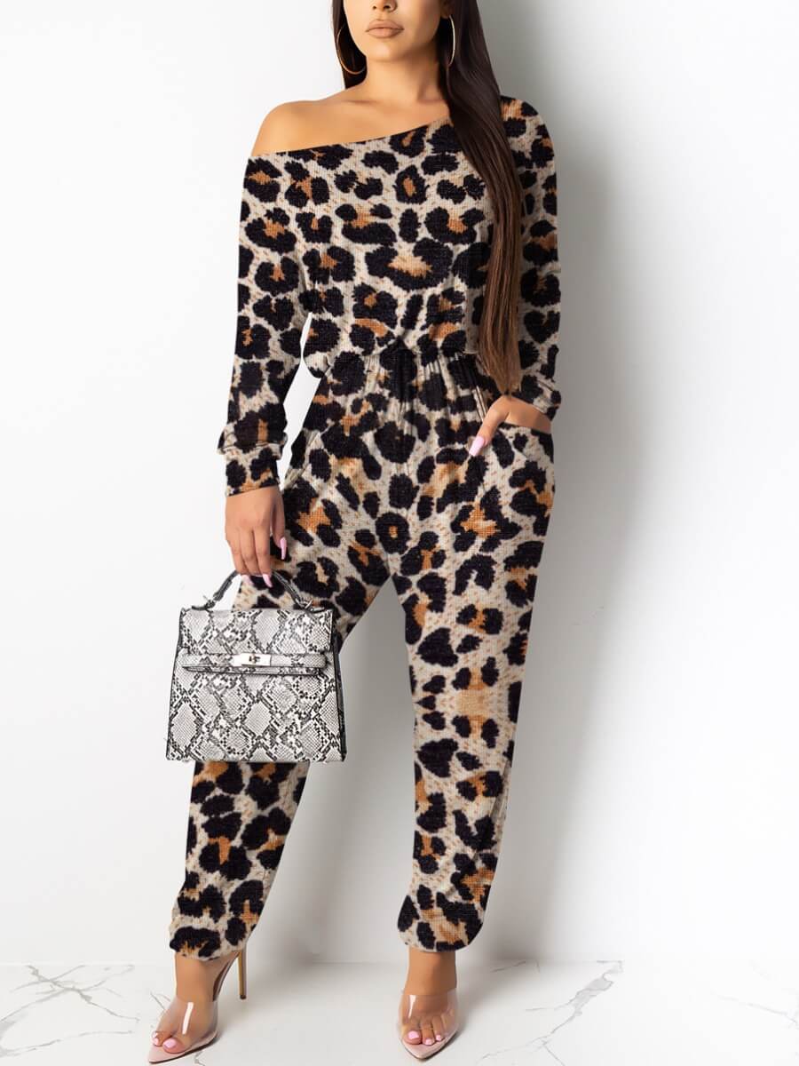 

Lovely Street One Shoulder Leopard Print One-piece Jumpsuit