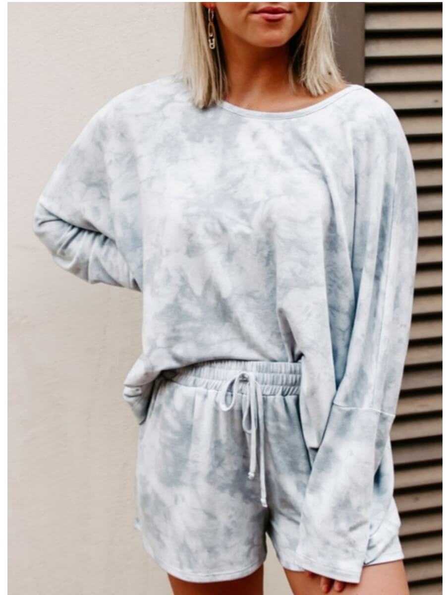 

Lovely Casual Tie Dye Grey Two Piece Shorts Set(Batch Print