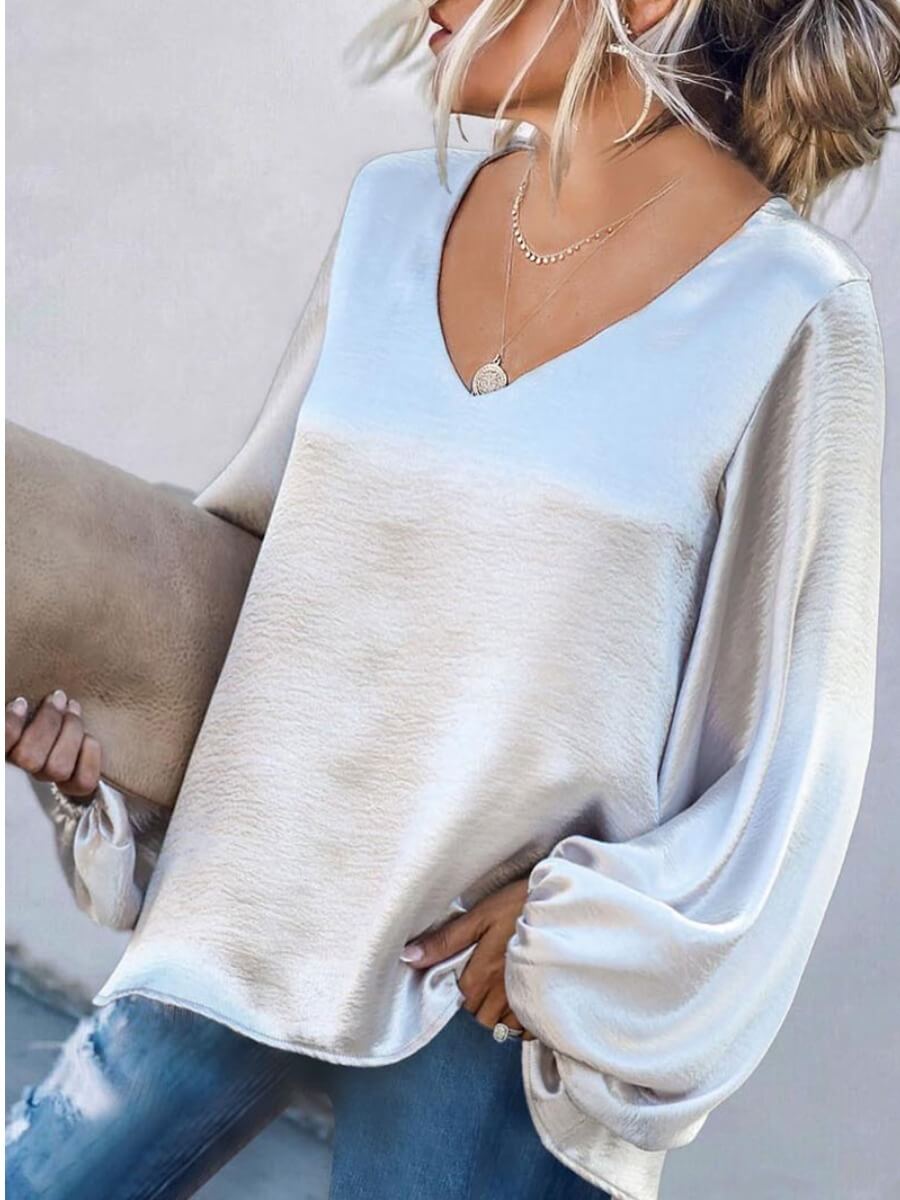 

Lovely V Neck Loose Silver Blouse